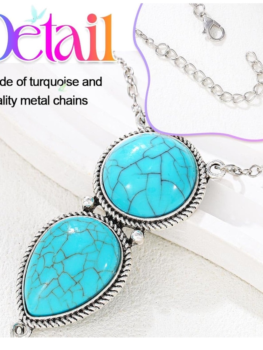 Anthropologie Turquoise and Silver color Hand Chain & Ring Set - Picture 4 of 6